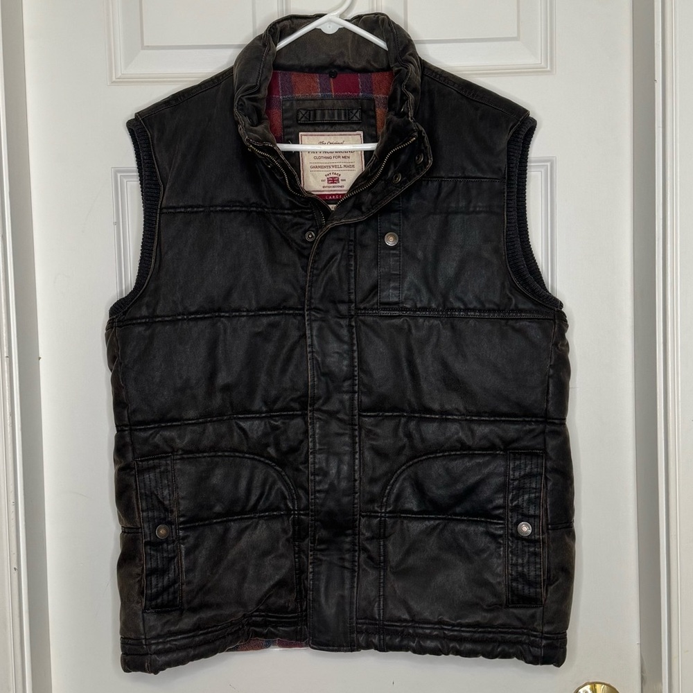 Fat Face Faux Leather Vest Quilted Puffer Full Zip Dark Brown Size Large